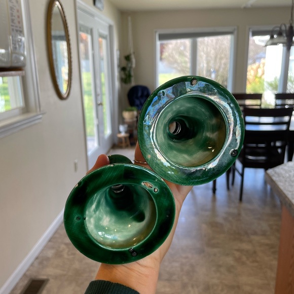 Pair of Glass Green Candlestick Holder - Picture 3 of 6